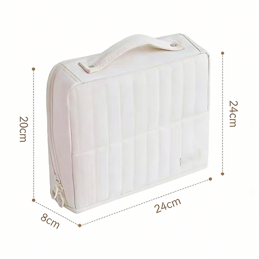 Upright Makeup Bag with Brush Holder– Portable Travel Cosmetic and Toiletry Storage,  Large Capacity